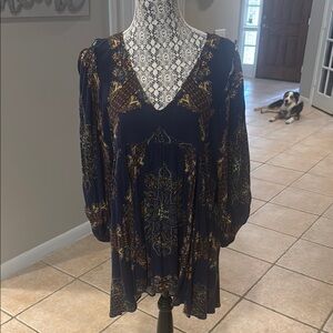 Bohemian Navy Blue Dress with Paisley Print